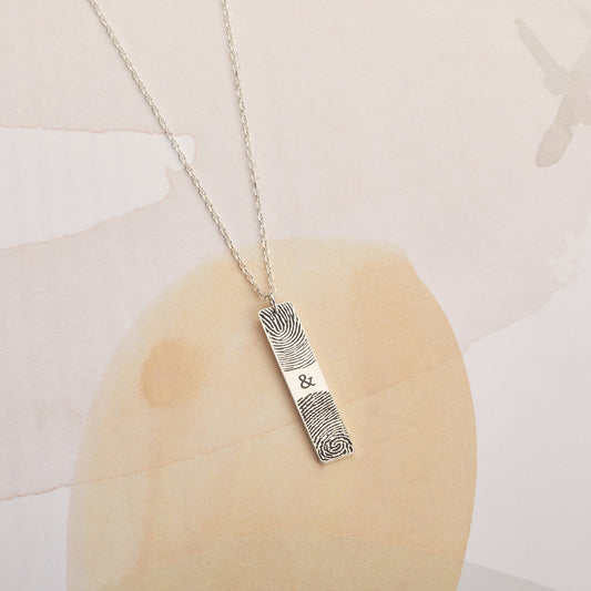 Double Fingerprint  Bar Necklace