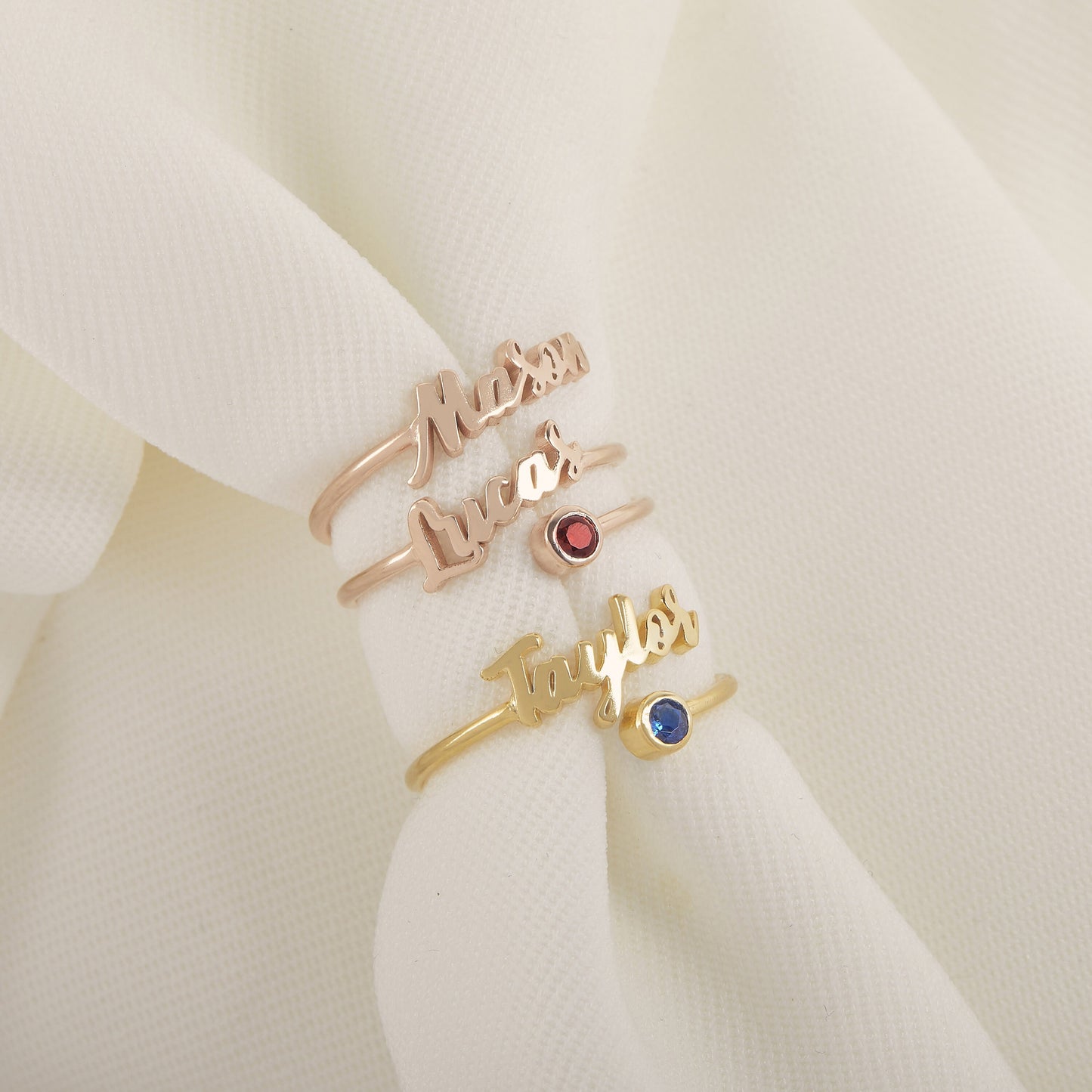 Children Name with Birthstone Ring | Family Name Ring | Dainty Ring Jewelry | Stacking Birthstone Ring | Personalized Stackable Ring