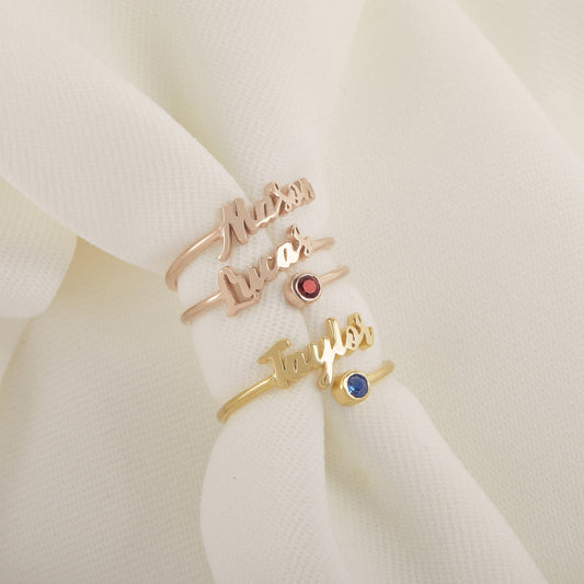 Children Name with Birthstone Ring | Family Name Ring | Dainty Ring Jewelry | Stacking Birthstone Ring | Personalized Stackable Ring