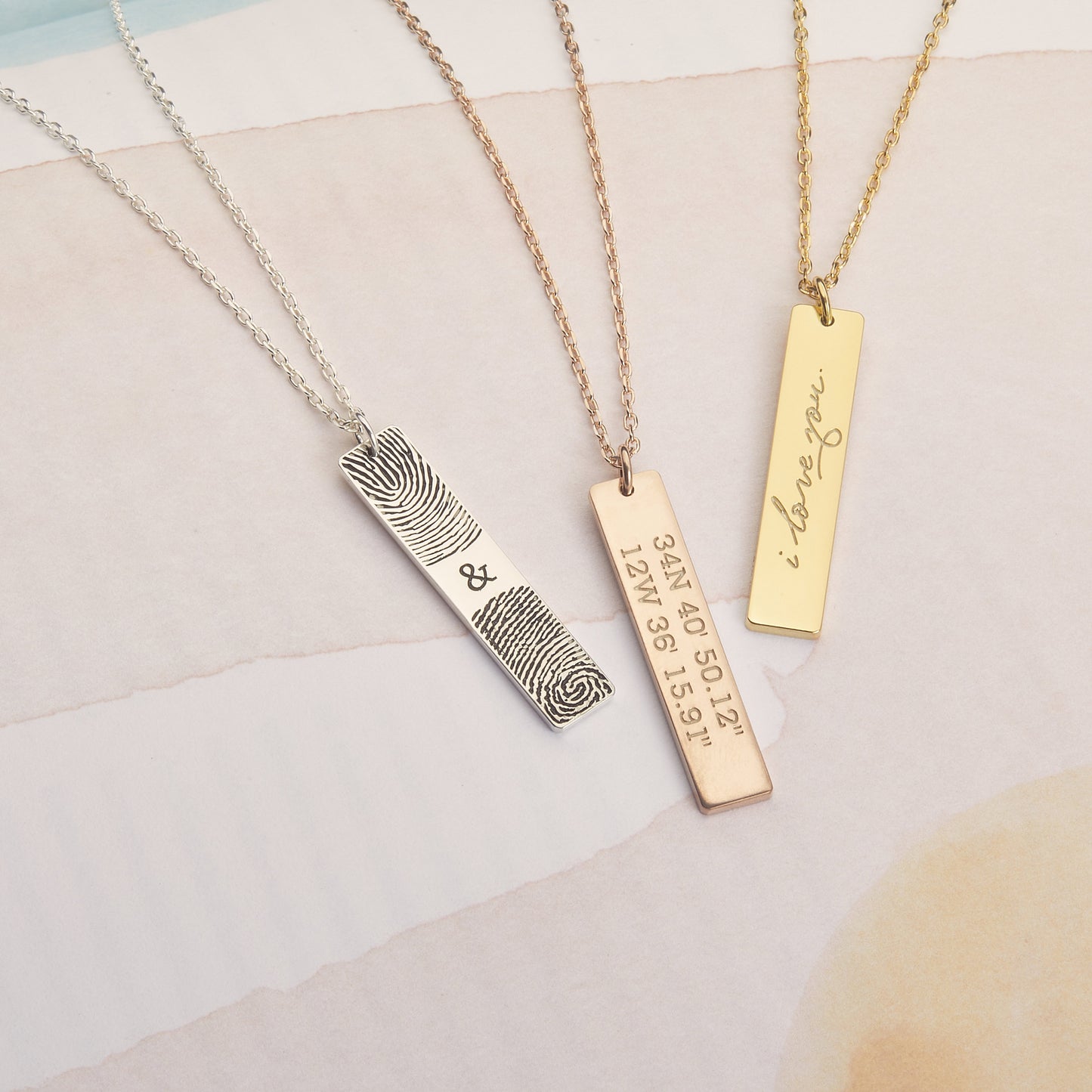 Double Fingerprint  Bar Necklace