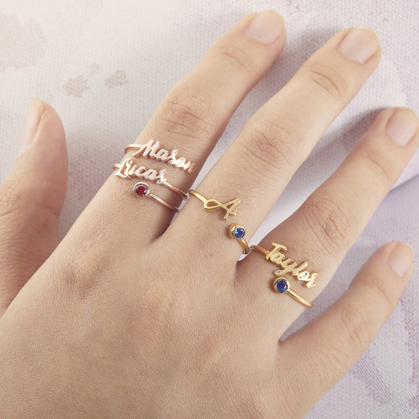 Children Name with Birthstone Ring | Family Name Ring | Dainty Ring Jewelry | Stacking Birthstone Ring | Personalized Stackable Ring