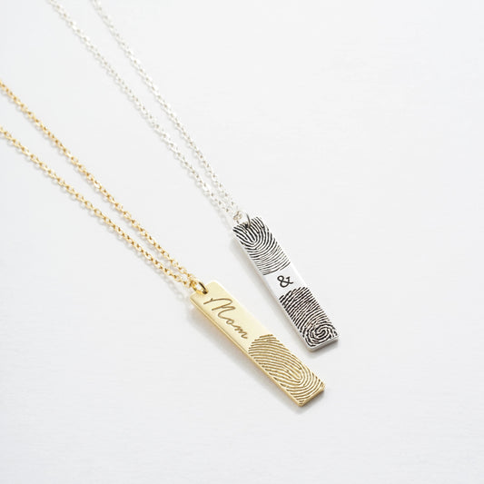Fingerprint  & Handwriting Bar Necklace