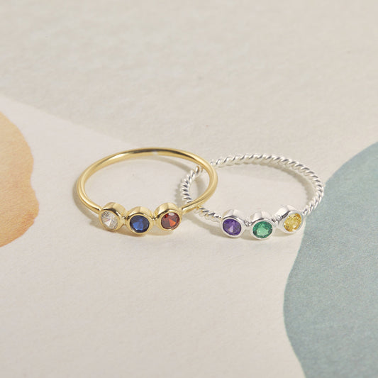 Stacking Ring | Family Ring | Dainty Promise Ring | Stackable Ring | Triple Birthstone Ring | Gemstone Ring | Birthstone Jewelry