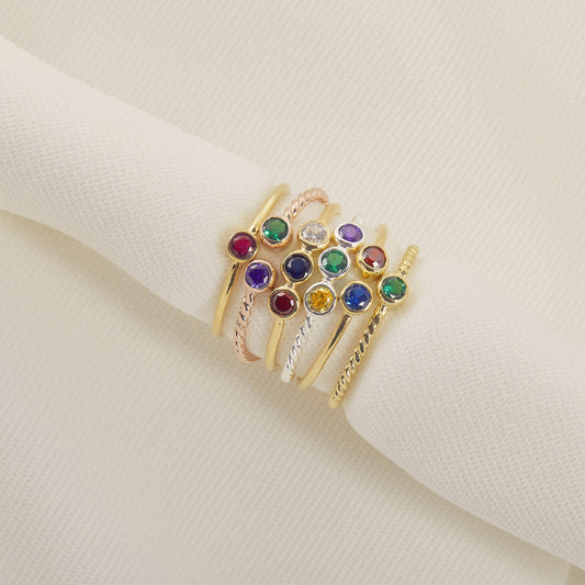 Dainty Promise Ring | Birthstone Jewelry | Personalized Stackable Ring | Dual Birthstone Ring | Gemstone Ring | Stacking Ring | Family Ring