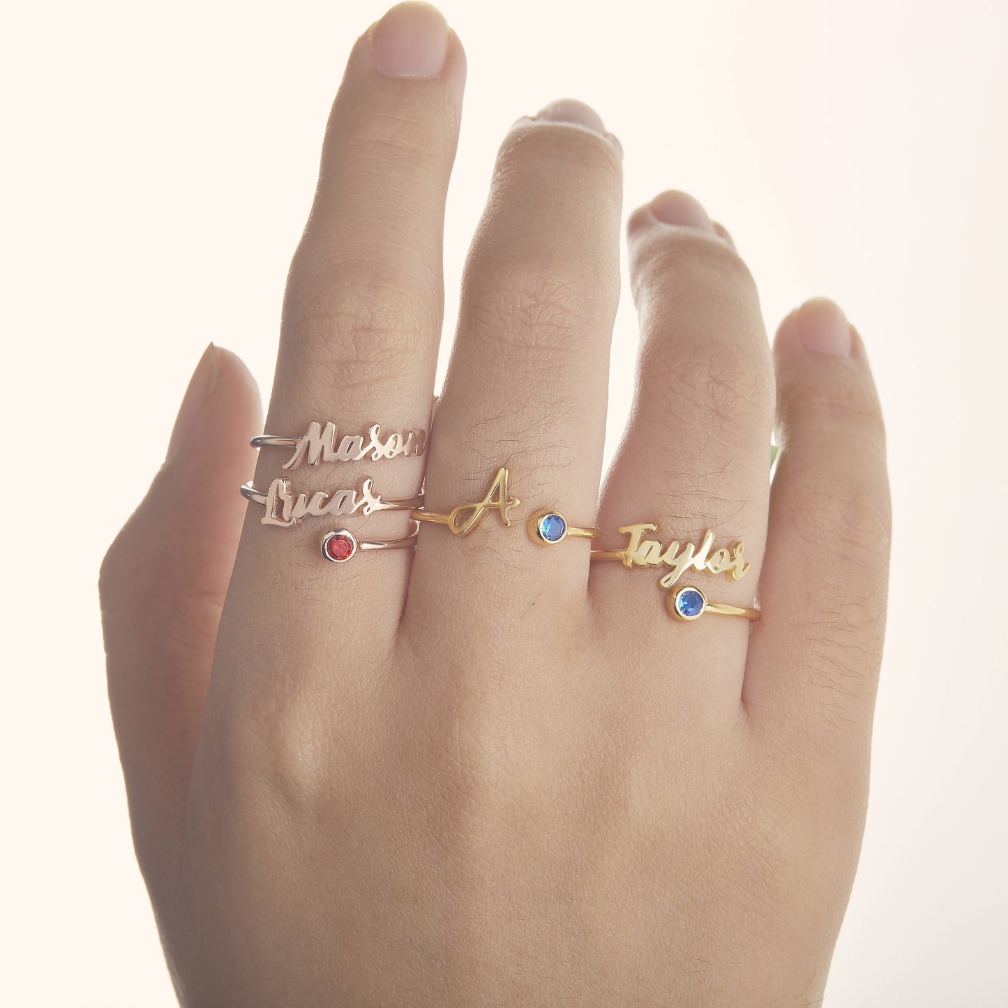 Name Initials Ring | Birthstone Ring | Birthstone Jewelry | Stacking Ring | Personalized  Stackable Ring | Family Ring | Dainty Promise Ring