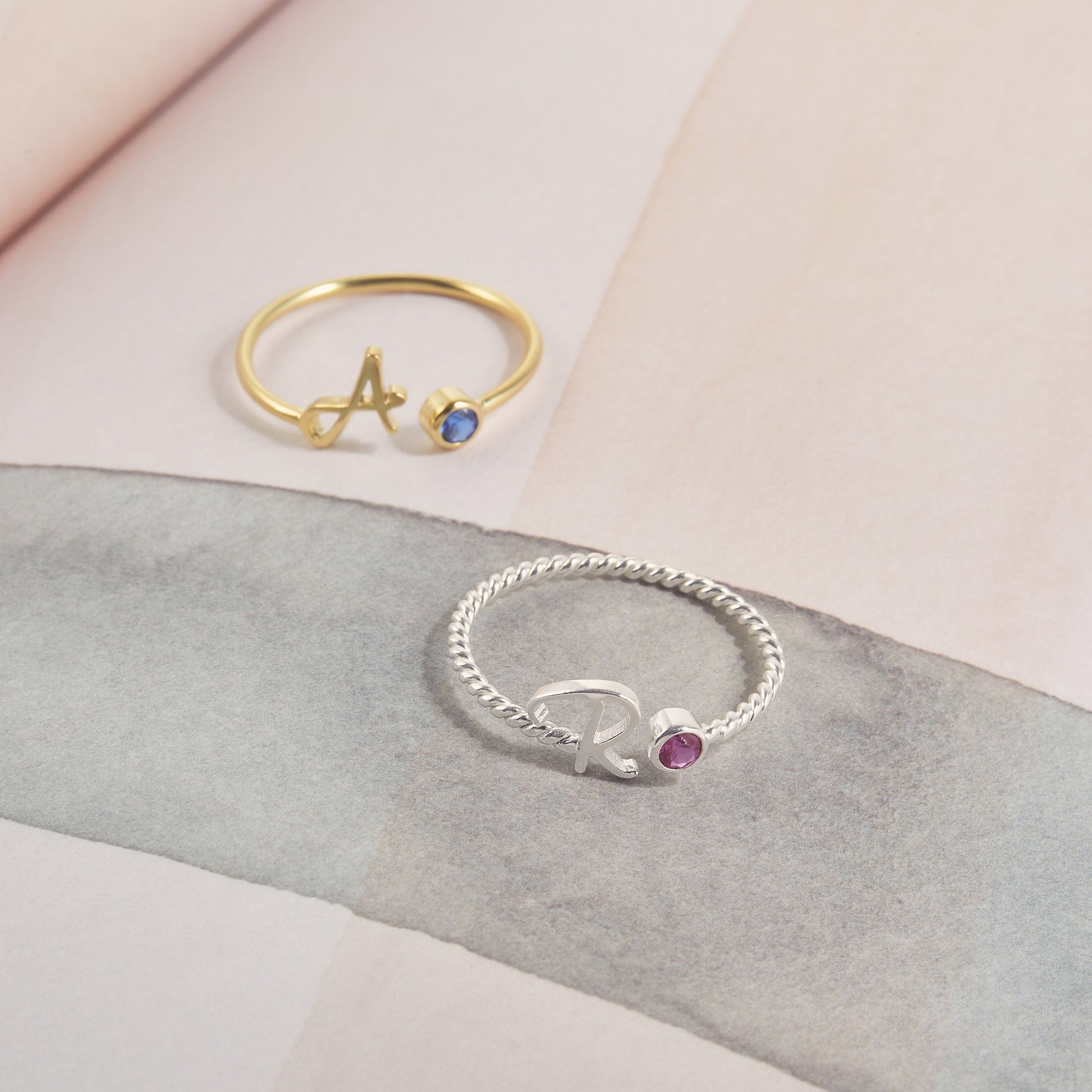 Name Initials Ring | Birthstone Ring | Birthstone Jewelry | Stacking Ring | Personalized  Stackable Ring | Family Ring | Dainty Promise Ring