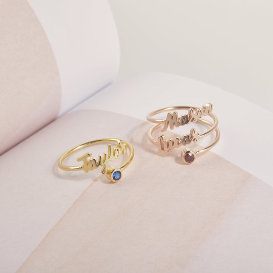 Children Name with Birthstone Ring | Family Name Ring | Dainty  Ring Jewelry | Stacking Birthstone Ring | Personalized Stackable Ring