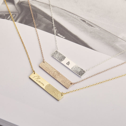 Bar Fingerprint Necklace |  Signature necklace | Thumbprint necklace | Handwriting Necklace | Memorial Necklace | Remembrance necklace