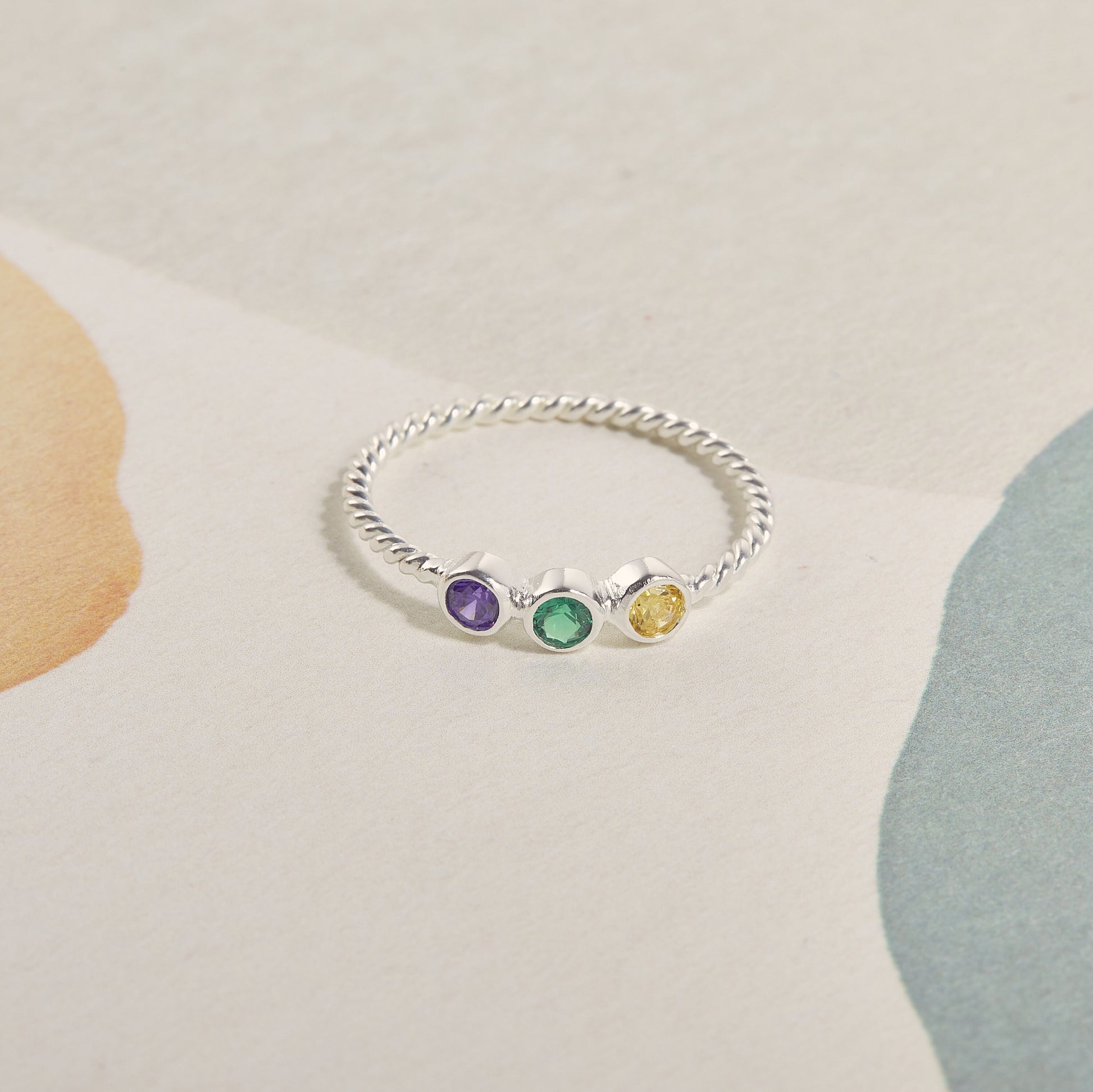 Stacking Ring | Family Ring | Dainty Promise Ring | Stackable Ring | Triple Birthstone Ring | Gemstone Ring | Birthstone Jewelry