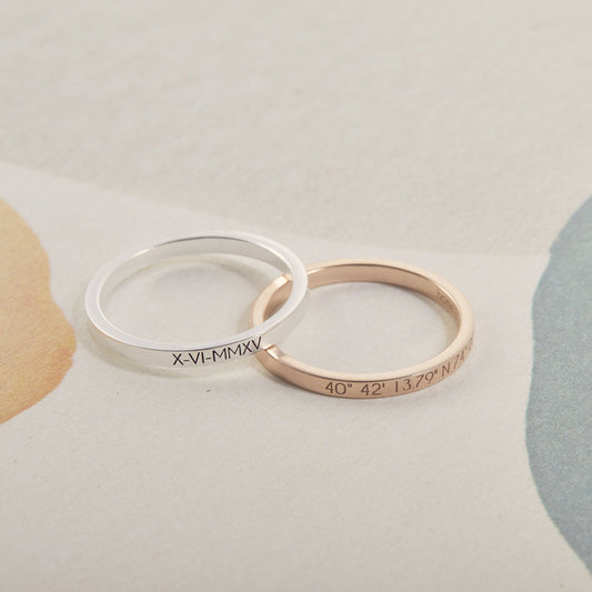 Custom Coordinate Ring | Engraved Dainty Ring | Name Ring | Promise Ring | Stackable Ring | Stacking Ring | Family Ring | Minimalist Ring