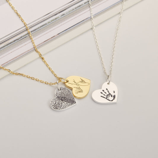 Fingerprint Heart Necklace | Handwriting Necklace | Memorial Necklace | Thumbprint necklace | Signature necklace | Remembrance necklace