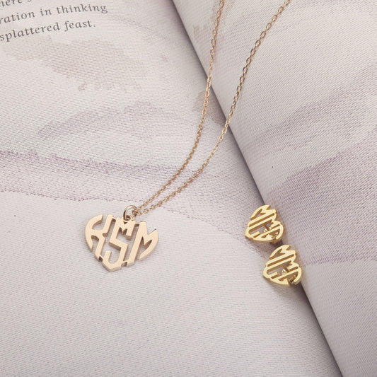 Monogrammed Heart Necklace | Monogram Earrings | Custom Monogram Necklace | Name Initials Necklace | Children Name Necklace | Gift for mom