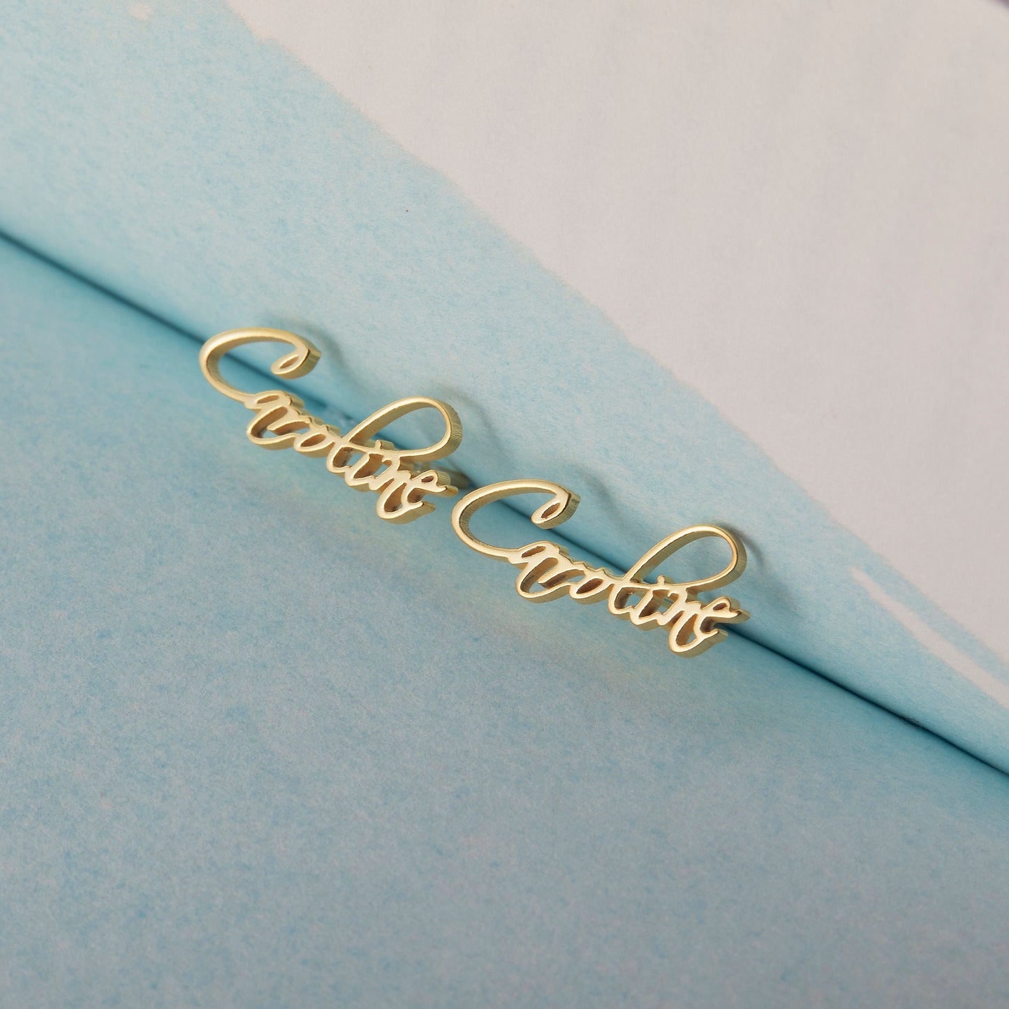Custom Name Earrings | Gold Earrings | Personalized Stud Earrings | Bridal Earrings | Wedding Earrings | Bridesmaid Gifts | Heart Earrings