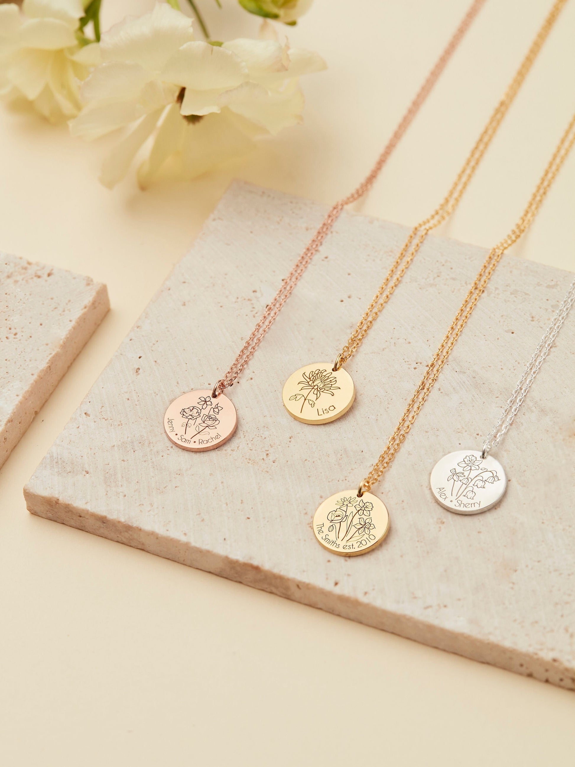 Mother's Day Gift | Multiple BirthFlower Necklace | Family Floral Necklace | Custom Family Bouquet Necklace|  Gift for Bridesmaid